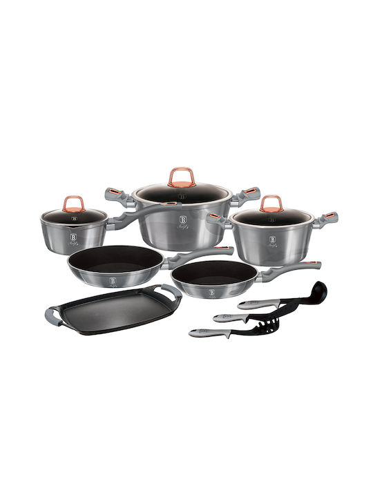 Berlinger Haus Moonlight Collection Cookware Set of Aluminum with Stone Coating Grey 12pcs