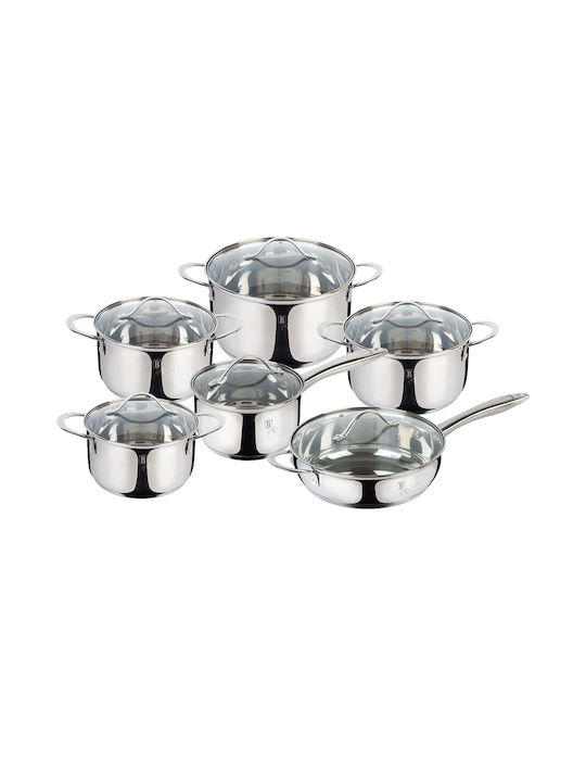 Berlinger Haus Silver Jewellery Collection Cookware Set of Stainless Steel with No Coating Silver 12pcs