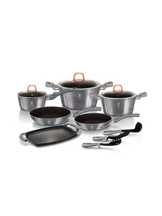 Berlinger Haus Moonlight Collection Cookware Set of Aluminum with Stone Coating Grey 12pcs