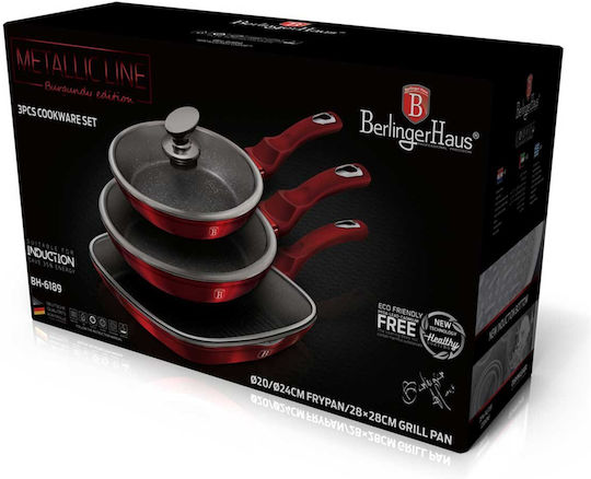 Berlinger Haus Metallic Line Комплект Тигани от Алуминий Burgundy Collection с Вътрешно Покритие от Камък 3 Съда