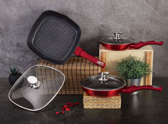 Berlinger Haus Metallic Line Комплект Тигани от Алуминий Burgundy Collection с Вътрешно Покритие от Камък 3 Съда