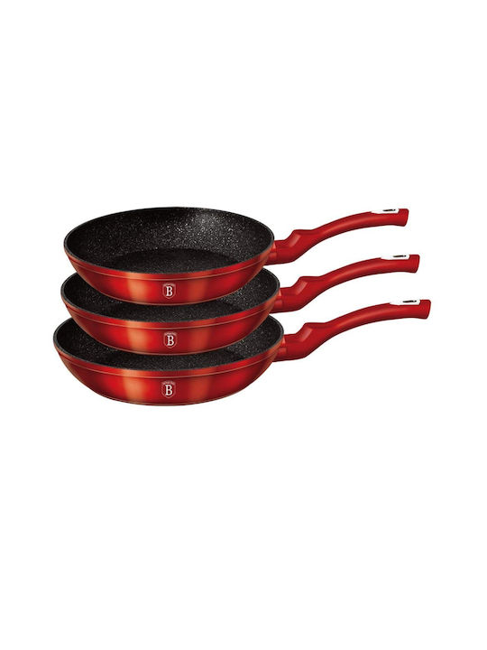 Berlinger Haus Metallic Line Σετ Τηγάνια από Αλουμίνιο Burgundy Collection με Επίστρωση από Πέτρα 3τμχ