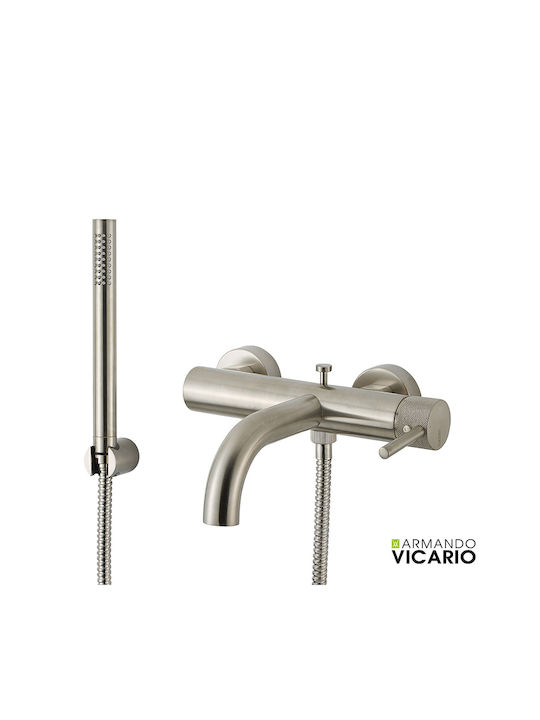 Armando Vicario Industrial Mixing Bathtub Shower Faucet Complete Set Inox Silver