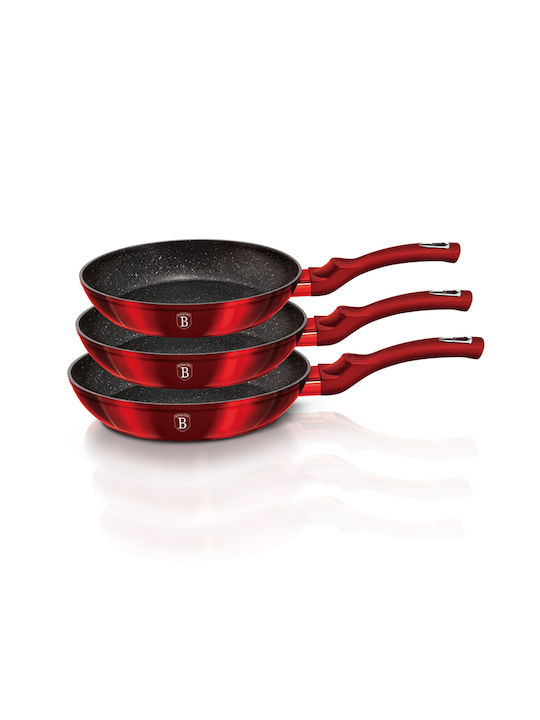 Berlinger Haus Metallic Line Σετ Τηγάνια από Αλουμίνιο Burgundy Collection με Επίστρωση από Πέτρα 3τμχ