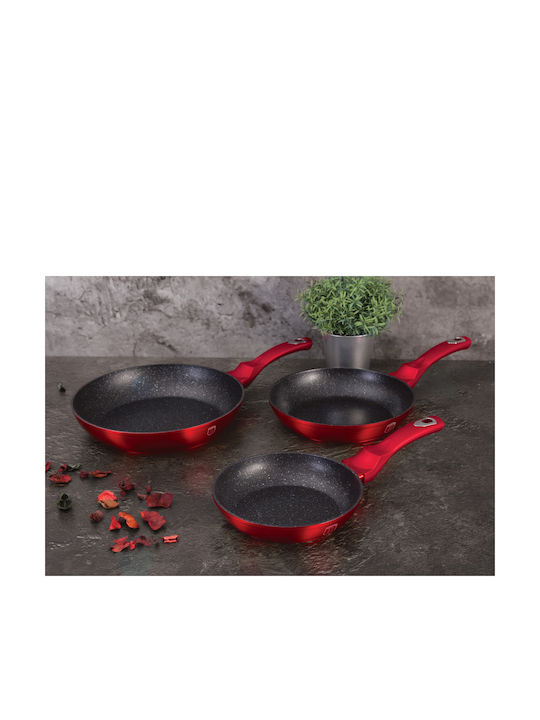 Berlinger Haus Metallic Line Σετ Τηγάνια από Αλουμίνιο Burgundy Collection με Επίστρωση από Πέτρα 3τμχ