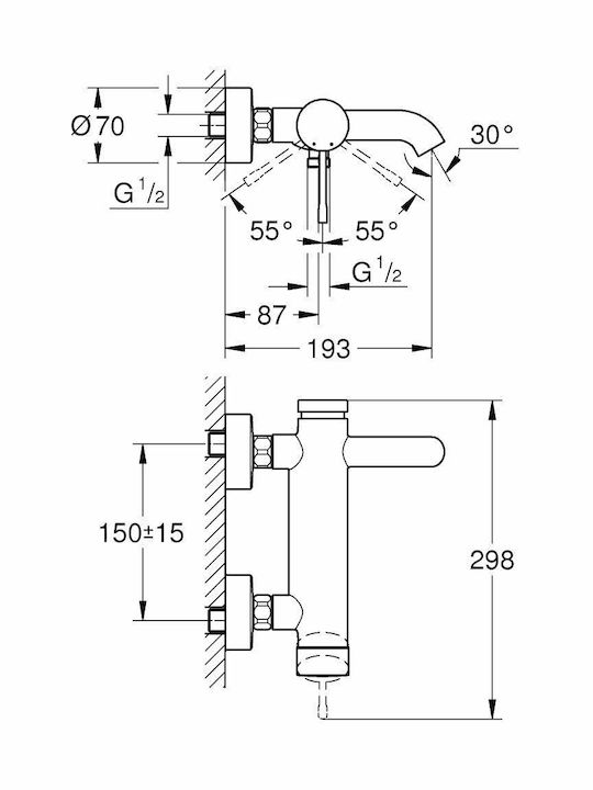 Grohe Essense Αναμεικτική Μπαταρία Μπανιέρας Χάλκινη