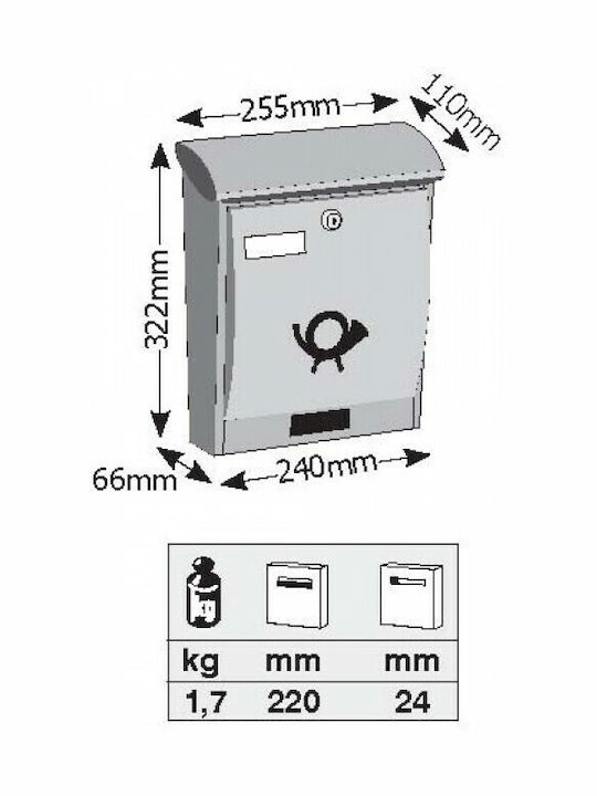 Viometal LTD Limoges 309 Outdoor Mailbox Metallic Charcoal 24x7x32cm