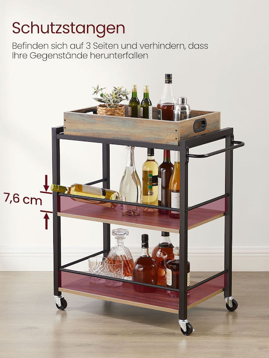 Vasagle Metallic Kitchen Trolley 3 Tiers Brown 72x40x86cm