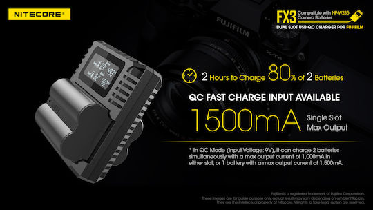 NiteCore Διπλός Φορτιστής Μπαταρίας FX3 Συμβατός με Fujifilm