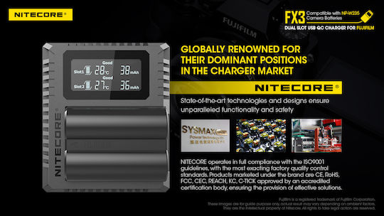 NiteCore Διπλός Φορτιστής Μπαταρίας FX3 Συμβατός με Fujifilm