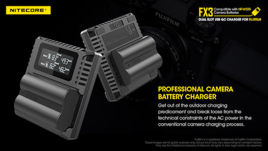 NiteCore Διπλός Φορτιστής Μπαταρίας FX3 Συμβατός με Fujifilm