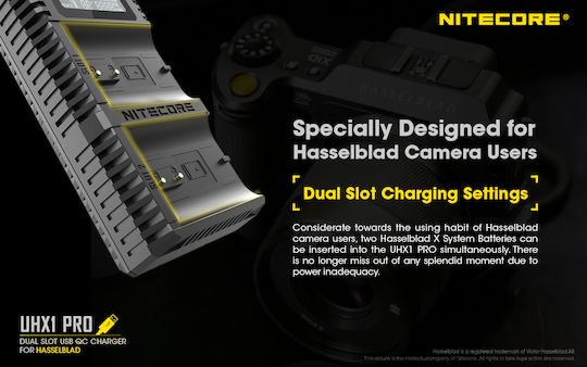 NiteCore Dublu Încărcător de baterii UHX1 Pro Compatibil cu Hasselblad