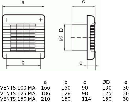 Vents 100 Επιτοίχιος Εξαεριστήρας 100mm Λευκός