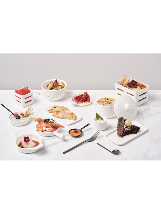 Comas Porcelain Rectangular Serving Tray with Handles in White Color 15.5x15.5x1cm CO00007629 1pcs