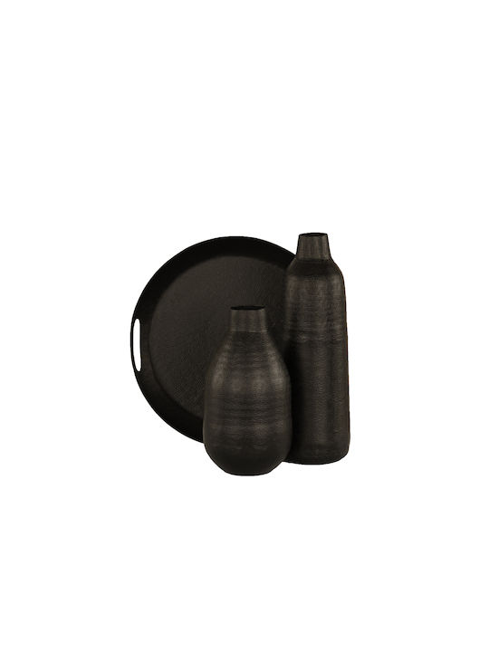 InTheBox Dahlia Metal Rotund Tavă de Servire cu Mânere în Culoare Negru 40x40x5.5cm 014962 1buc