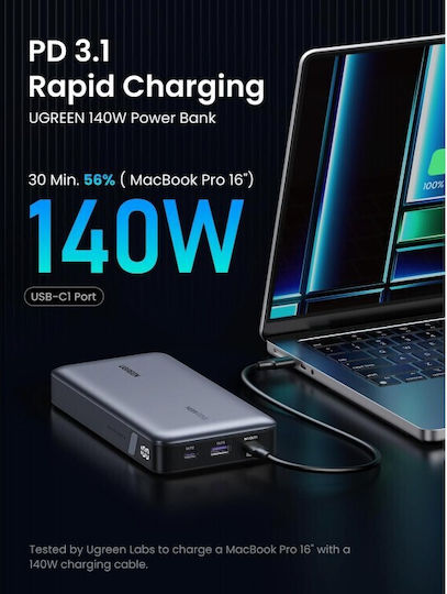 Ugreen PB205 Power Bank 25000mAh 145W με Θύρα USB-A και 2 Θύρες USB-C Power Delivery / Quick Charge 3.0 Γκρι