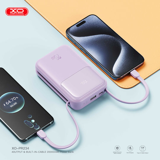 XO PR234 Power Bank 20000mAh mit USB-A Anschluss und USB-C Anschluss Lila
