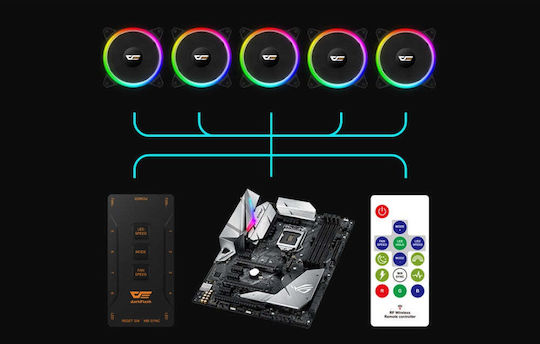 Darkflash DR12 Pro Case Fan 120mm 1200rpm 38cfm with ARGB Lighting and 4-Pin Molex Connection 5pcs