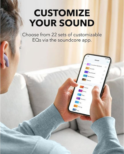 Soundcore by Anker K20i Earbud Bluetooth Handsfree Ακουστικά με Αντοχή στον Ιδρώτα και Θήκη Φόρτισης Μωβ
