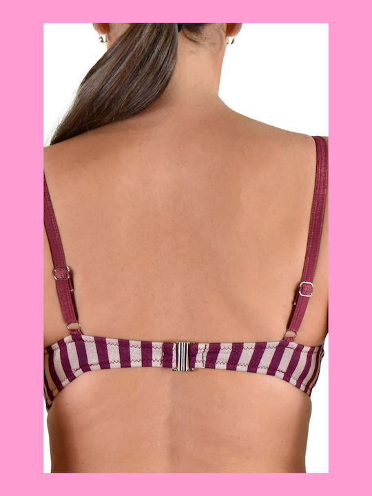 Lucero Padded Bikini Set Bra & Slip Bottom with Adjustable Straps Burgundy Striped