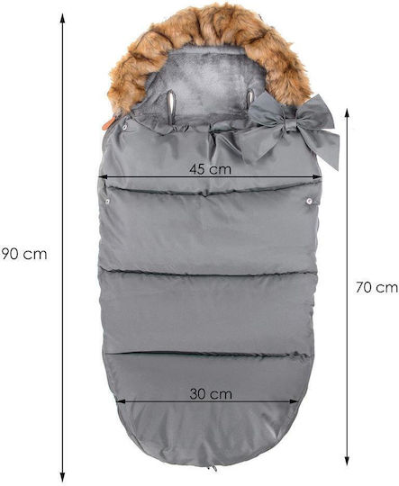 Universal Sac de picioare pentru cărucior Impermeabil Gri cu căptușeală Fleece 90x45εκ.