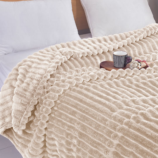 My Home Luxury Blanket Fleece Single 160x220cm Ecru