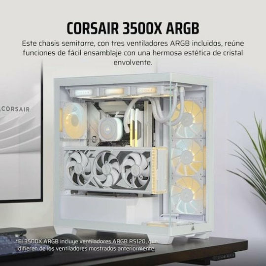 Corsair 3500X ARGB Gaming Midi-Turm Computergehäuse mit Seitenfenster Weiß