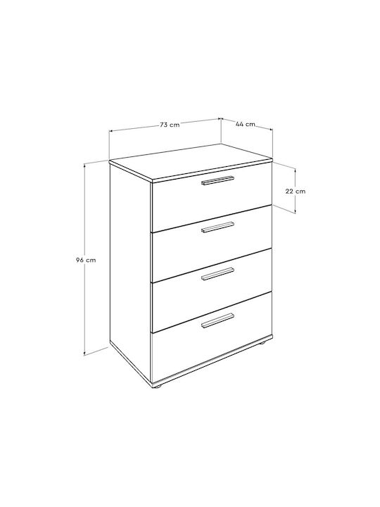 Kommode Schlafzimmer Holz mit 4 Schubladen Aschgrau Walnuss 73x44x96cm