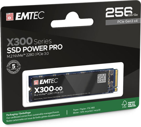 Emtec X300 M2 SSD Power Pro 256GB M.2 Type with PCI Express 3.0 Connection ECSSD256GX300 Bulk