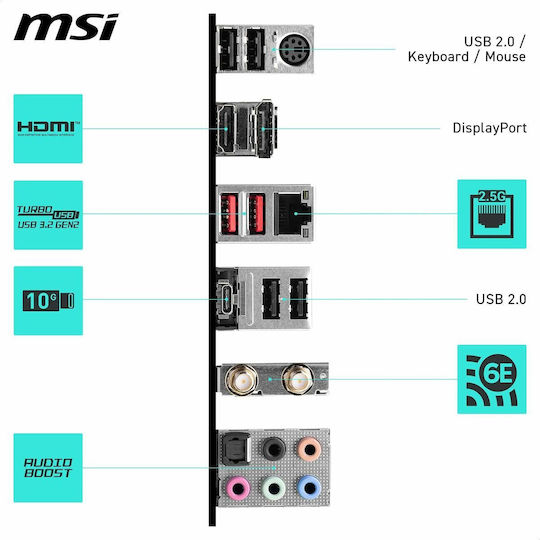 MSI B760 Gaming Plus Wifi DDR4 Motherboard ATX με Intel 1700 Socket 7D98-043R
