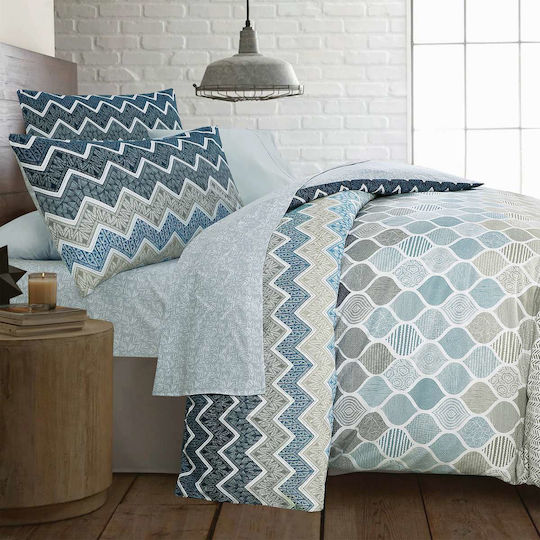 Espree Duvet Cover Set Cotton Queen with 2 Pillowcases 230x240 Kiris Blue