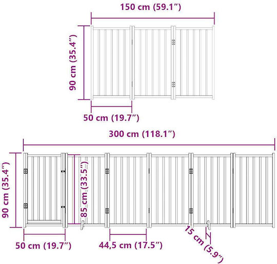 Faltbare Hundegitter-Trennwand 9 Paneele 450 cm Pappelholz Braun 50 x 90 x 2 cm