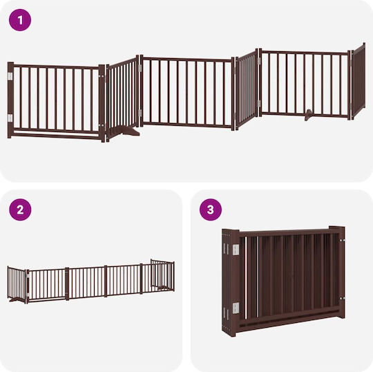 Dog Gate Divider Folding 6 Panels 480cm Poplar Wood Brown 80 X 60 X 2 Cm