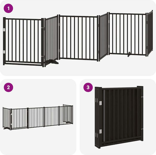 Hundeabsperrgitter faltbar 6 Paneele 480 cm Pappelholz Schwarz 80 x 90 x 2 cm