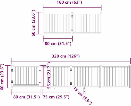 Dog Gate Divider Folding 6 Panels 480cm Poplar Wood Brown 80 X 60 X 2 Cm