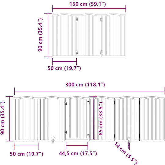 Vidaxl Dog Barrier Gate Folding 9 Panels 450cm Poplar Wood Black