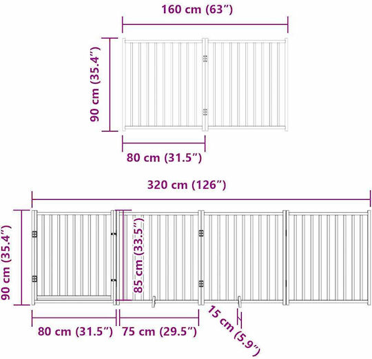 Faltbare Hundegitter-Trennwand 10 Paneele 800cm Pappelholz Braun 80 X 90 X 2 Cm