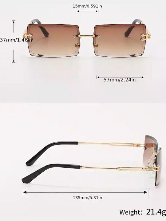 Women's Sunglasses with Gold Metal Frame and Brown Gradient Lens G-03