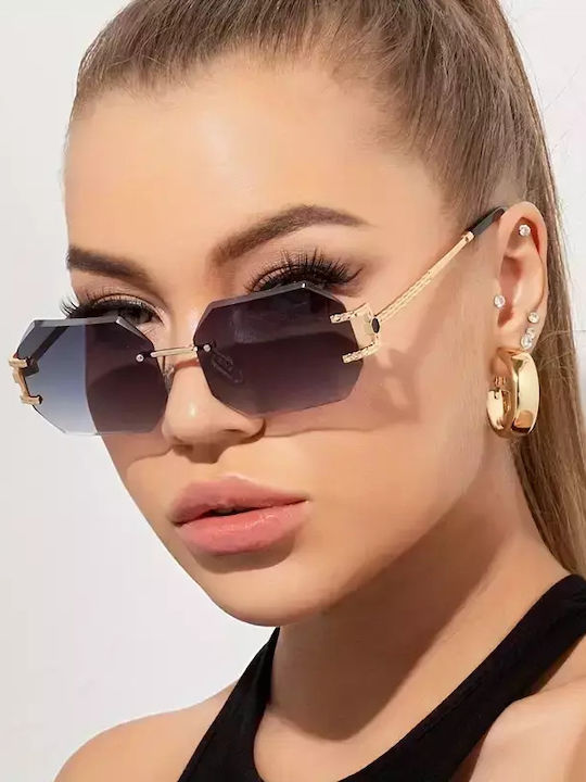 Unisex Sunglasses with Orange Metal Frame and Gray Gradient Lens G-10