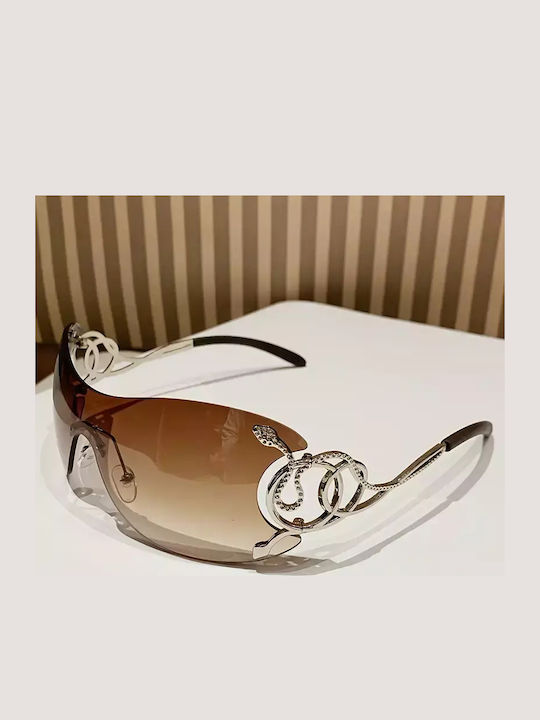 Unisex Sunglasses with Silver Metal Frame and Brown Lens G-02