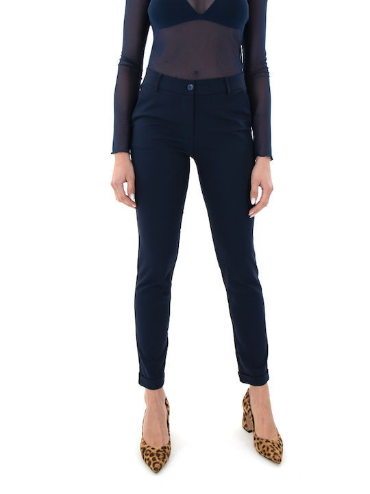 Moutaki Women's High-waisted Chino Trousers in Slim Fit Navy Blue