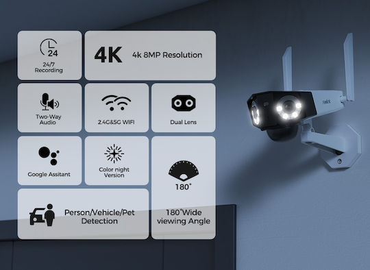 Reolink Duo Series IP Dual Κάμερα Παρακολούθησης Wi-Fi 4K Αδιάβροχη με Αμφίδρομη Επικοινωνία
