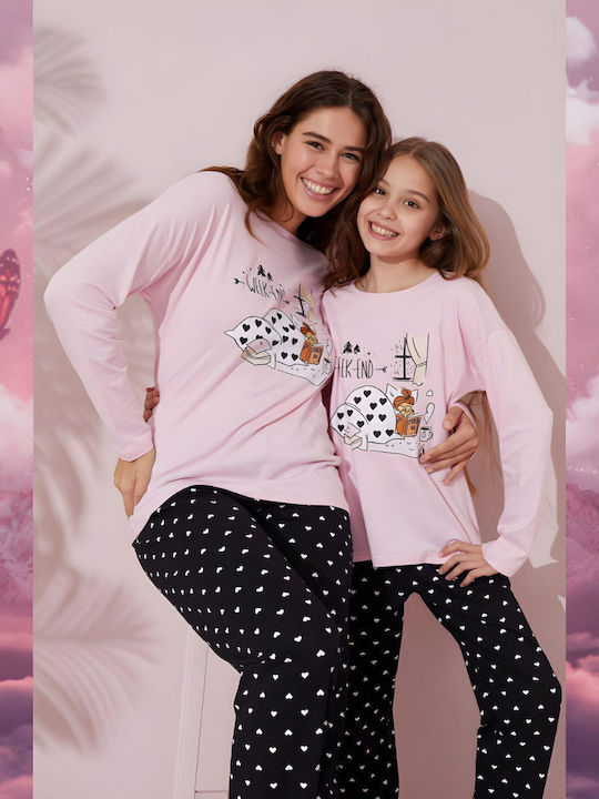 Sexen Kinder Schlafanzug Winterlich Baumwoll Rosa