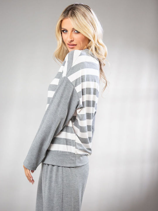 Women's Blouse with V Neckline Striped Green