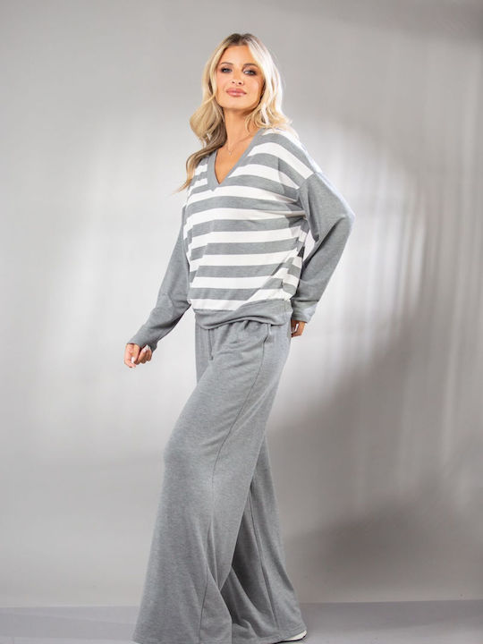 Women's Blouse with V Neckline Striped Green