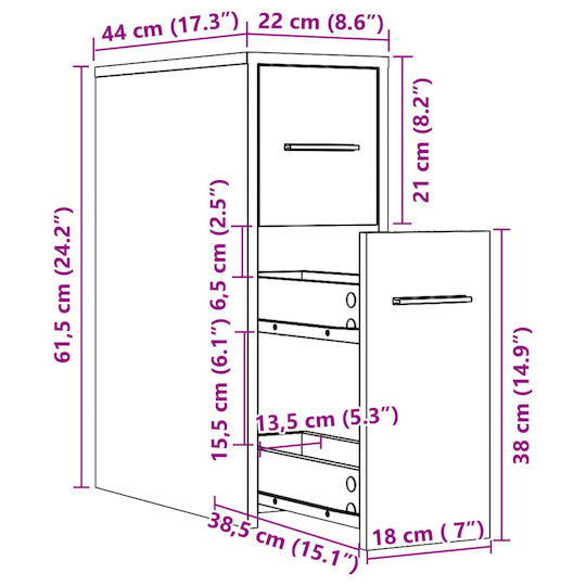 vidaXL Bathroom Cabinet L22xW44xH61.5cm Oak
