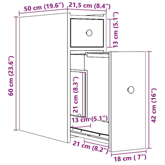 vidaXL Badezimmerschrank B21.5xT50xH60cm Sonoma