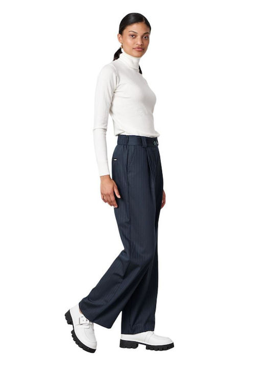 Passager Women's High-waisted Fabric Trousers with Elastic Striped Blue