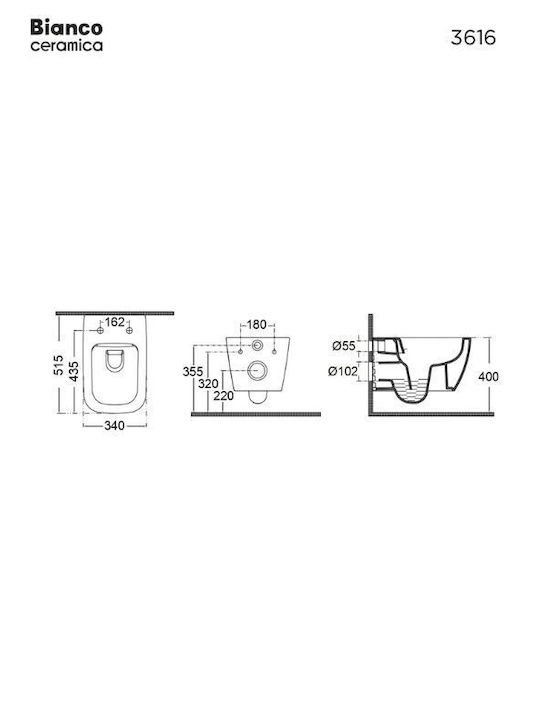 Bianco Ceramica Remo RM 11500 Wall-Mounted Toilet Rimless with Slim Cover Soft Close White Checkmate