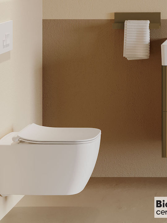 Bianco Ceramica Remo RM 11500 Wall-Mounted Toilet Rimless with Slim Cover Soft Close White Checkmate